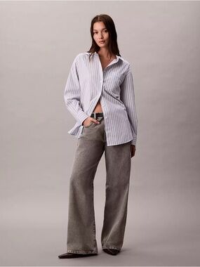Calvin Klein White and Light Blue Striped Button-Down Shirt